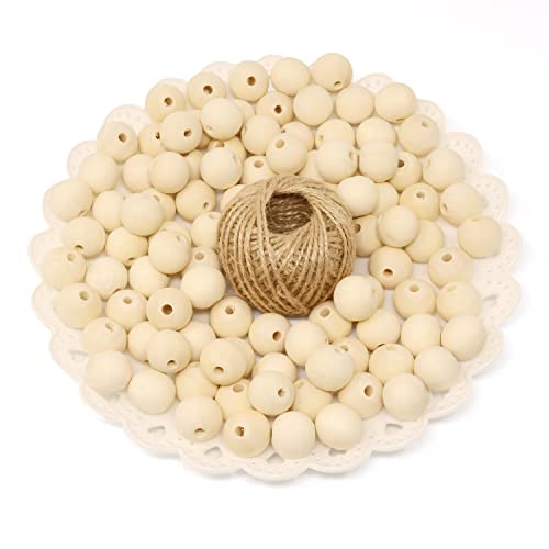 yueton 100PCS 20mm Blank Unfinished Wooden Beads Round Wood Beads Spacer Beads Loose Beads for Jewelry Making and DIY Craft Accessories - with 30m - WoodArtSupply