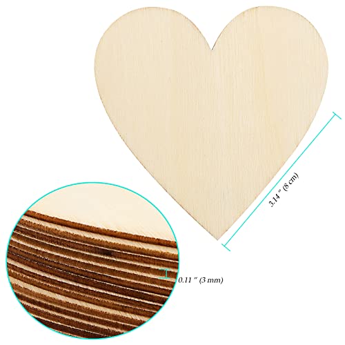 NINGWAAN 100 PCS 3 Inch Wooden Heart Cutouts, Unfinished Wood Heart Slices, Heart Shaped Wooden Ornaments for DIY Crafts Projects, Wedding, Valentine