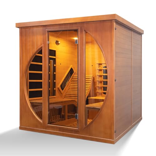TaTalife Infrared 2 Person Wooden Sauna Room, Luxurious Red Cedar Sauna with Recliner, 3400W Dry Heat Sauna for Home, 9 Heating Panels, Bluetooth TaTalife