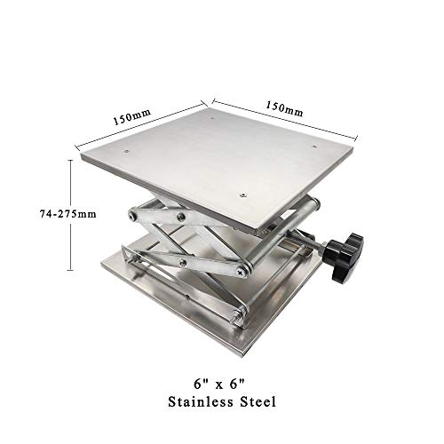 LabZhang 6" x6",Stainless Steel Lab Jack Scissor Stand Platform,Lab Lift Stand Table, Scientific Scissor Lifting Jack Platform,Expandable Lift Height LabZhang