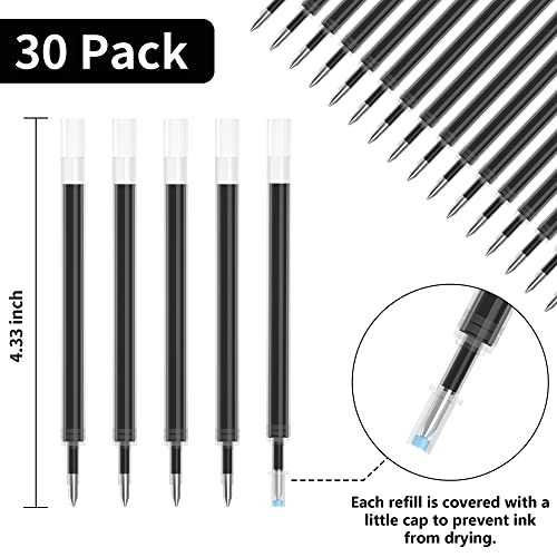 Retractable Gel Pen Refills, Shuttle Art 30 Pack Black Rollerball Gel Ink Pens Refills, Bulk Set, 0.7mm Fine Point for Writing Journaling Taking - WoodArtSupply