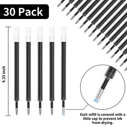 Retractable Gel Pen Refills, Shuttle Art 30 Pack Black Rollerball Gel Ink Pens Refills, Bulk Set, 0.7mm Fine Point for Writing Journaling Taking - WoodArtSupply