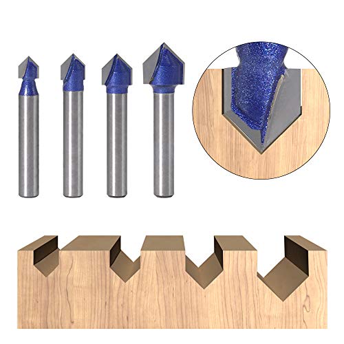 Yakamoz Industrial Grade 1/4-Inch Shank 90 Degree V Groove Router Bit Set CNC Engraving V Grooving Bit Cutter for 3D Signmaking Lettering Carving YAKAMOZ