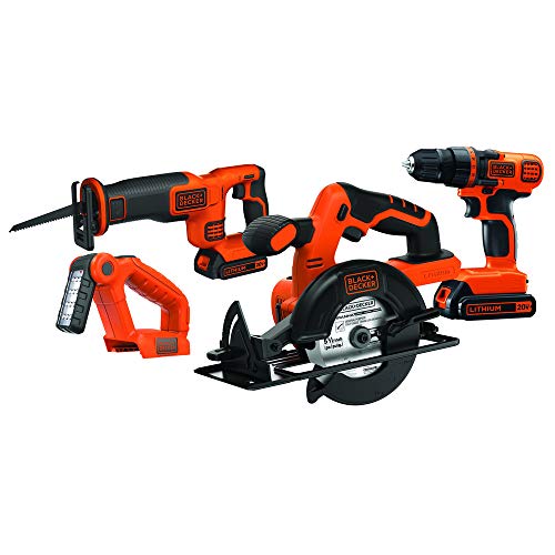 BLACK+DECKER 20V MAX Power Tool Combo Kit, 4-Tool Cordless Power Tool Set with 2 Batteries and Charger (BD4KITCDCRL) - WoodArtSupply