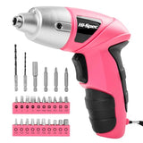 Hi-Spec 27pc 3.6V Pink USB Small Power Electric Screwdriver Set. Cordless & Rechargeable with Driver Bit Set Hi-Spec