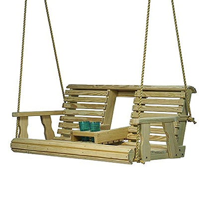 Porchgate Amish Heavy Duty 800 Lb Rollback Console Treated Porch Swing with Hanging Ropes (Unfinished) - WoodArtSupply