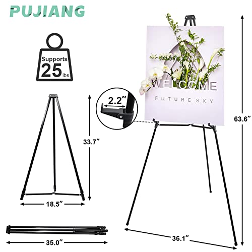 PUJIANG 63" Aluminum Easel Stand for Sign, Large Collapsible Easels for Display Posters/Whiteboard, Adjustable Height Artist Easel for Painting- - WoodArtSupply