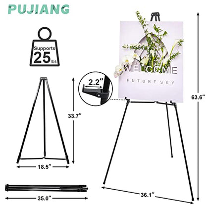 PUJIANG 63" Aluminum Easel Stand for Sign, Large Collapsible Easels for Display Posters/Whiteboard, Adjustable Height Artist Easel for Painting- - WoodArtSupply