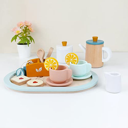 PairPear Wooden Tea Set for Little Girls, Wooden Toys Toddler Tea Set Play Kitchen Accessories for Kids Tea Party with Play Food. - WoodArtSupply