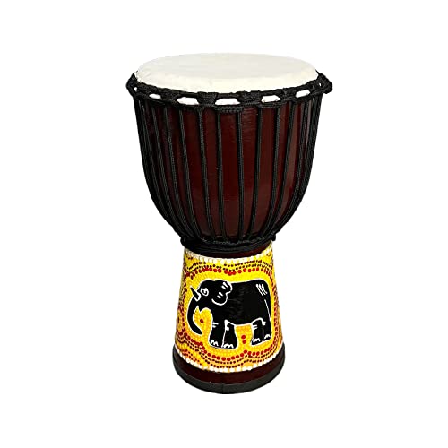 BORIYAM Djembe Drum Professionally Hand Carved, Goatskin Drum Head, From West African Style Tambourine, Bongo, Percussion (Yellow Elephant)