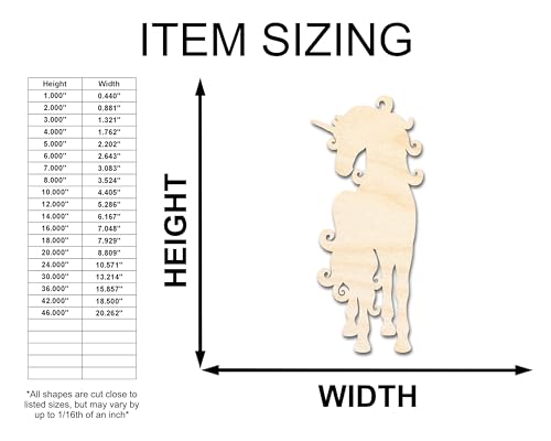 Unfinished Wood Swirly Unicorn Silhouette | DIY Mythical Craft Cutout | up to 36" DIY 18" / 1/8" 24 Hour Crafts