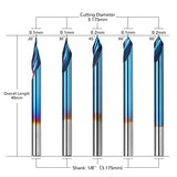 Genmitsu 5PCS V-Groove CNC Router Bits, Degree 20/30/45/60, 1/8'' Shank Nano Blue Coating End Mills, for Wood Carving Milling, VG05B Genmitsu
