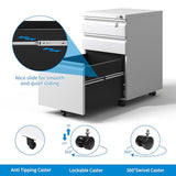 EKJ 3 Drawer Mobile File Cabinet, White Metal Under Desk Filing Cabinets with Wheels, Locking Slim Vertical File Cabinet for Home Office, Fully EKJ