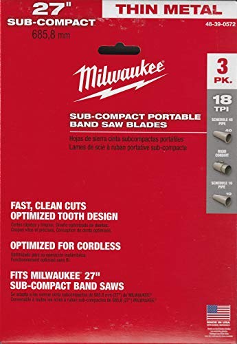 Milwaukee Alloy Steel 48-39-0572 18 TPI Sub-Compact Portable Band Saw Blade For Metal, 3 Per Pack