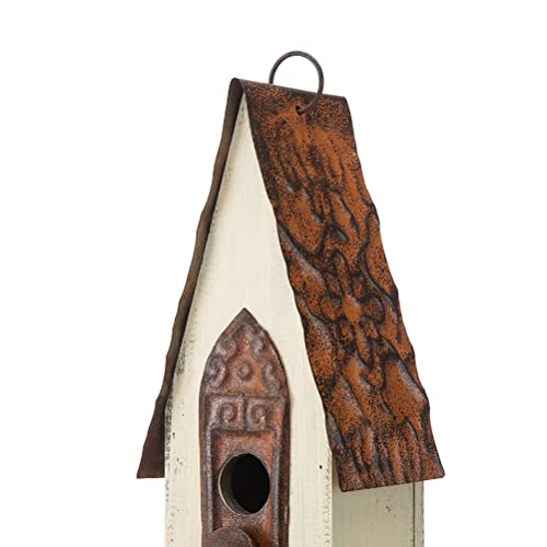 Glitzhome 13.25" H Washed White Distressed Solid Wood Birdhouse Hand Painted Hanging Bird House for Outdoors glitzhome