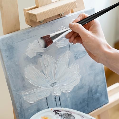 6 Pcs Mop Brush for Acrylic Painting 1 Inch Blending Brush Paint Brushes for Acrylic Painting Oval Mop Acrylic Brush with Wooden Handle for Face and Sliverdew