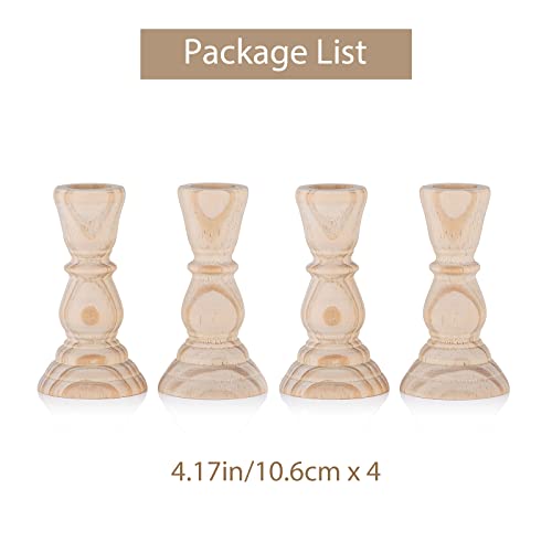 Sziqiqi 4Pcs Unfinished Wood Candlestick Holder for Craft Project, Ready to Stain, Paint or Oil, 4 inches - WoodArtSupply