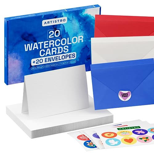 ARTISTRO 20 Watercolor Cards and 20 Envelopes 5x7 Inches - Heavyweight Paper Cards 140lb (300gsm) - Watercolor Postcards for DIY Thank You Card, - WoodArtSupply