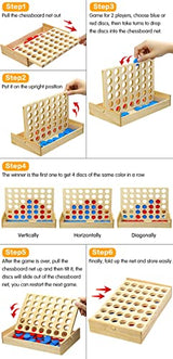 JOYPRO Wooden 4 in a Row Game, Kids Board Games for Kids 5 6 8 10 12 Year Olds, Travel Games for Kids and Adults, 2 Player Classic Family Board Games JOYPRO