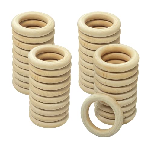 40 Pieces 2.9 Inch Unfinished Wooden Rings for Crafts Natural Solid Wood Circle for Macrame Handmade Project (Inner 1.9 inch)