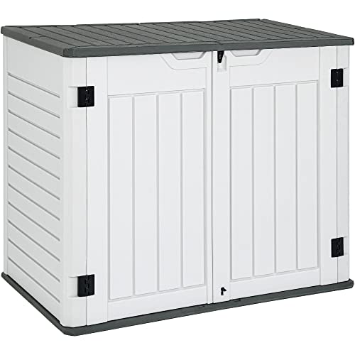 YITAHOME Outdoor Horizontal Storage Sheds w/o Shelf, 35 Cu Ft Lockable Resin Waterproof Shed, Ideal for Garden Tools, Easy to Assemble, Light Gray - WoodArtSupply