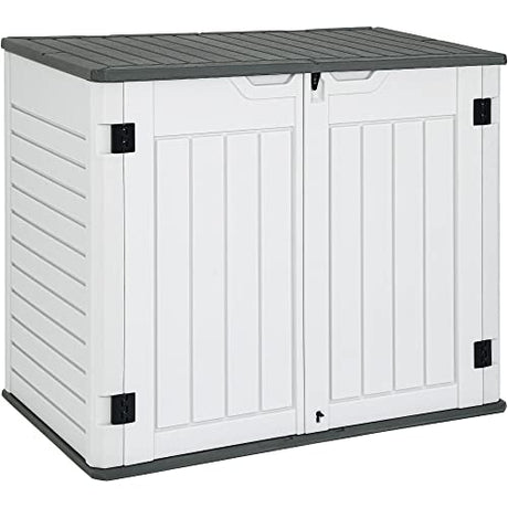 YITAHOME Outdoor Horizontal Storage Sheds w/o Shelf, 35 Cu Ft Lockable Resin Waterproof Shed, Ideal for Garden Tools, Easy to Assemble, Light Gray YITAHOME