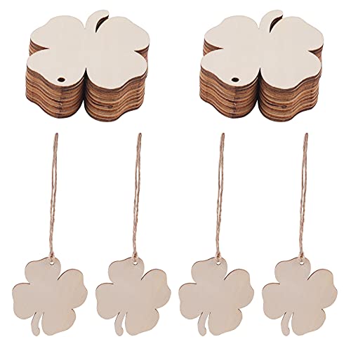 PRETYZOOM 20pcs St. Patricks Day Wood Shamrock Cutouts Clover Shape DIY Making Crafts Hanging Adornments St. Patricks Party Decoration - WoodArtSupply