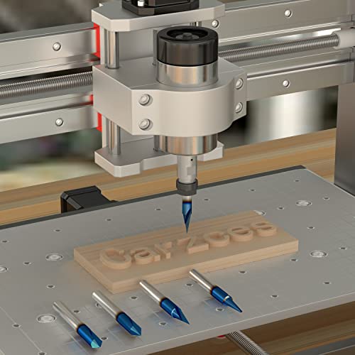 Engraving CNC Wood Carving Router Bit Set 1/4 Inch Shank 15°, 20°, 60°, 90° Engraving Bits with Nano Blue Coated, 2 Flutes Straight CNC V-bit Carzces