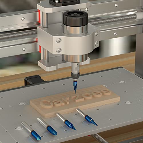 Engraving CNC Wood Carving Router Bit Set 1/4 Inch Shank 15°, 20°, 60°, 90° Engraving Bits with Nano Blue Coated, 2 Flutes Straight CNC V-bit
