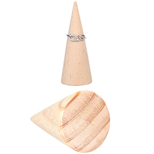 Misright Natural Creative Unpainted Wooden Ring Jewelry Display Rack Stand Cone Shape Holder Organizer (1#) - WoodArtSupply