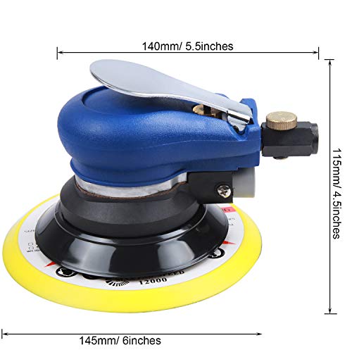 YELWAY 6" Air Palm Random Orbital Sander, Dual Action Pneumatic Polisher Speed Adjustable Grinding Sanding w/Pad - WoodArtSupply