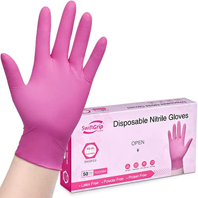 SwiftGrip Powder-Free Nitrile Gloves, Medium, 50ct Box - 3-mil, Disposable, Latex-Free, for Kitchen, Cleaning, Estheticians, Hair Stylist -