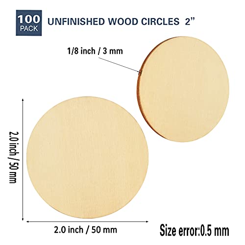 Artificer 100 Pieces Round Wood Circles for Crafts 2 Inch, 1/8 3mm Plywood Circle Cutouts Wooden Blanks Unfinished Wood Rounds for Crafts Small Discs