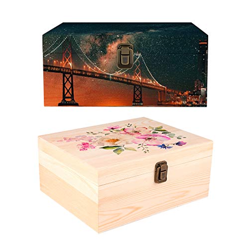 ADXCO 3 Pack Unfinished Wood Treasure Chest Decorative Wooden Box Pine Wood Box with Locking Clasp for Crafts, Art, Hobbies, Projects, Jewelry Box ADXCO