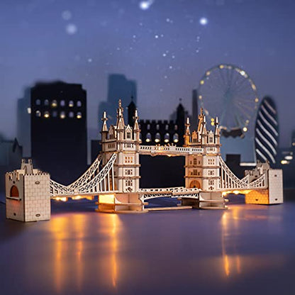 Rowood 3D Puzzles for Adults,Wooden Model Kits for Adults to Build,Birthday London Tower Bridge with LED