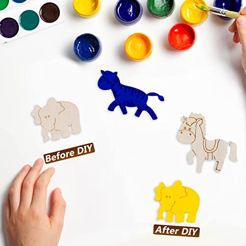 Wooden Craft Shapes 100pcs Wooden Animal Cutouts Unfinished Animal Pieces Mini Wood Animal Embellishments DIY Craft Wild Forest Animal Slices Wood