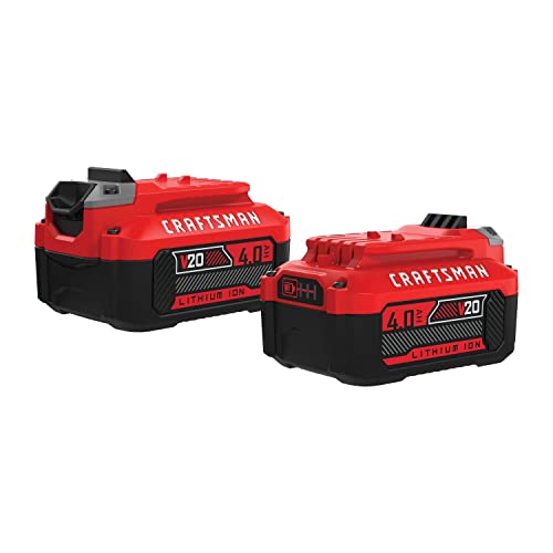 CRAFTSMAN V20 Lithium Ion Battery, 4.0-Amp Hour, 2 Pack, LED Charge Indicator (CMCB204-2) - WoodArtSupply