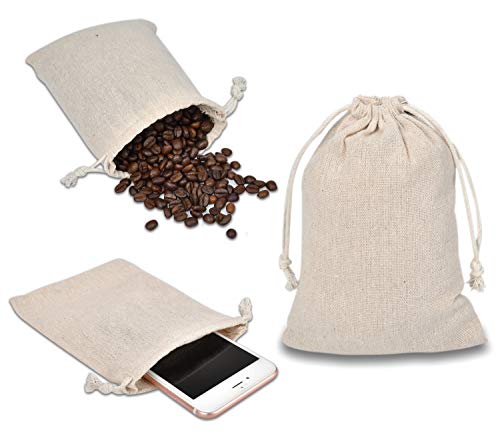 calary 5x6.9 Inch Double Canvas Drawstring Bag Cotton Pouch Gift Sachet Bags Muslin Bag Reusable Tea Bag (25pcs) - WoodArtSupply