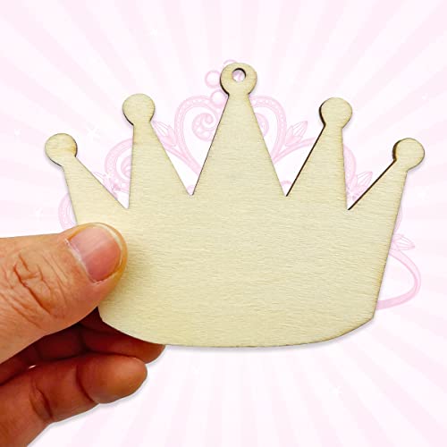 20pcs Unfinished Crown Wood Cut Out Crown Wood DIY Crafts Cutouts Blank Wooden Crown Shaped Hanging Ornaments - WoodArtSupply