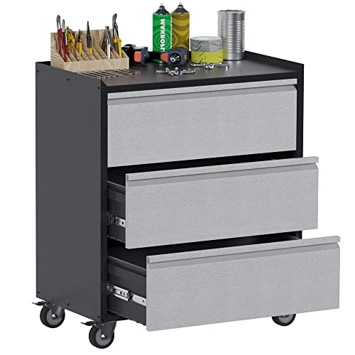 Aobabo Metal Tool Storage Cabinets with Wheels,3 Drawers Rolling Tools Chest Cabinet for Garage,Warehouse,Assembly Required - WoodArtSupply