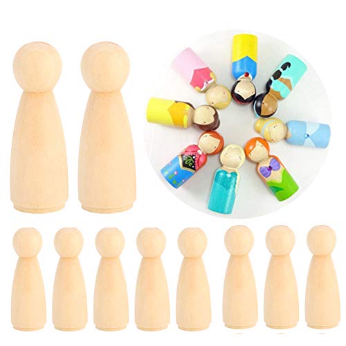 Wooden Peg Doll Bodies, 10pcs 75mm Unfinished People Shapes Wooden People Bodies Angel Dolls for DIY Painting Figure Craft, Female