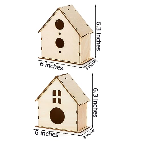 Coloch 6 Pack DIY Birdhouse Kits, Wooden Crafts Arts for Children to Build and Paint (Includes Paints, and Brushes), Painting Puzzle DIY Wooden