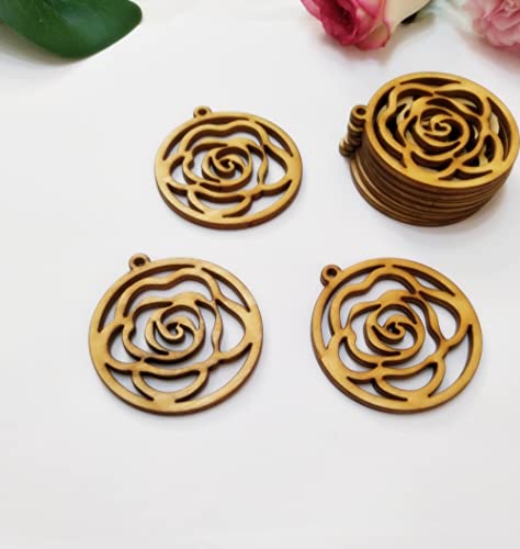 30pcs of Rose Natural Wood Earrings Blanks, DIY Flower Wood Jewelry, DIY Unfinished Laser Cut Wood Jewelry (2'') XIAOYUE