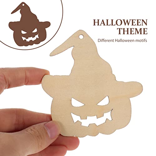 Ciieeo 50Pcs Halloween Wood Chips Ghost Wood Chips Unfinished Wooden Cutouts Unfinished Wood Slices Wooden Gift Tags Wood Jack o Lantern Cutouts Ciieeo