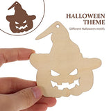 Ciieeo 50Pcs Halloween Wood Chips Ghost Wood Chips Unfinished Wooden Cutouts Unfinished Wood Slices Wooden Gift Tags Wood Jack o Lantern Cutouts Ciieeo