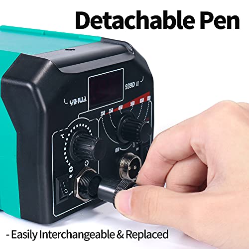 YIHUA 939D-II Pyrography Pen Wood Burning Kit Station 2-in-1 Solid-Point 200~480°C (with Temp Display)/Wire-Nib 250~750°C with 20 Nibs, Solid Points, YIHUA