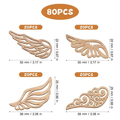Abaodam 80Pcs Angel Wings Wooden Cutouts Angel Wings Wood Slices Unfinished Wood DIY Crafts Wings Wood Ornaments Embellishments Accessories