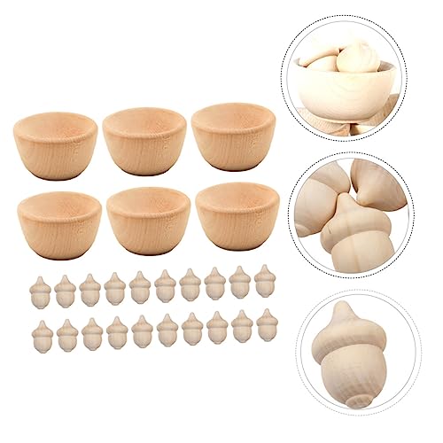 VILLCASE 3 Sets 26 Wooden Toys Wooden peg Dolls Wooden Craft Bowls Unfinished Wood Toys for Crafts Acorns Peg Doll Wedding Decoration Natural VILLCASE