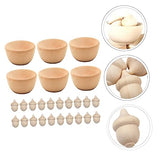 VILLCASE 3 Sets 26 Wooden Toys Wooden peg Dolls Wooden Craft Bowls Unfinished Wood Toys for Crafts Acorns Peg Doll Wedding Decoration Natural VILLCASE
