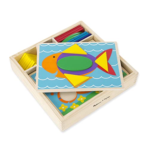 Melissa & Doug Beginner Wooden Pattern Blocks Educational Toy With 5 Double-Sided Scenes and 30 Shapes Melissa & Doug